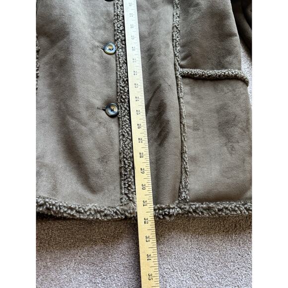 LL Bean Fleece Sherpa Lined Faux Suede Button Jacket Womens L Brown - Picture 3 of 8